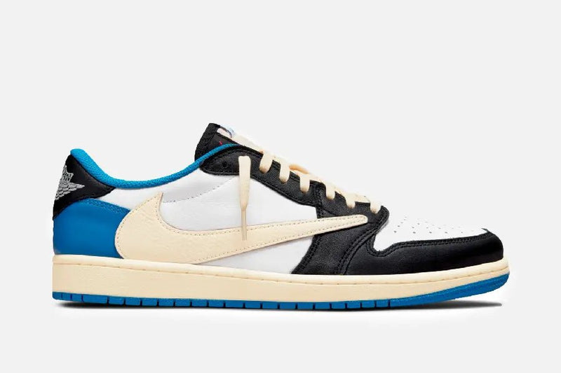 Air Jordan One Low X Travis Scott X Fragment (Sail/Military Blue-Black-Muslin) - Patta
